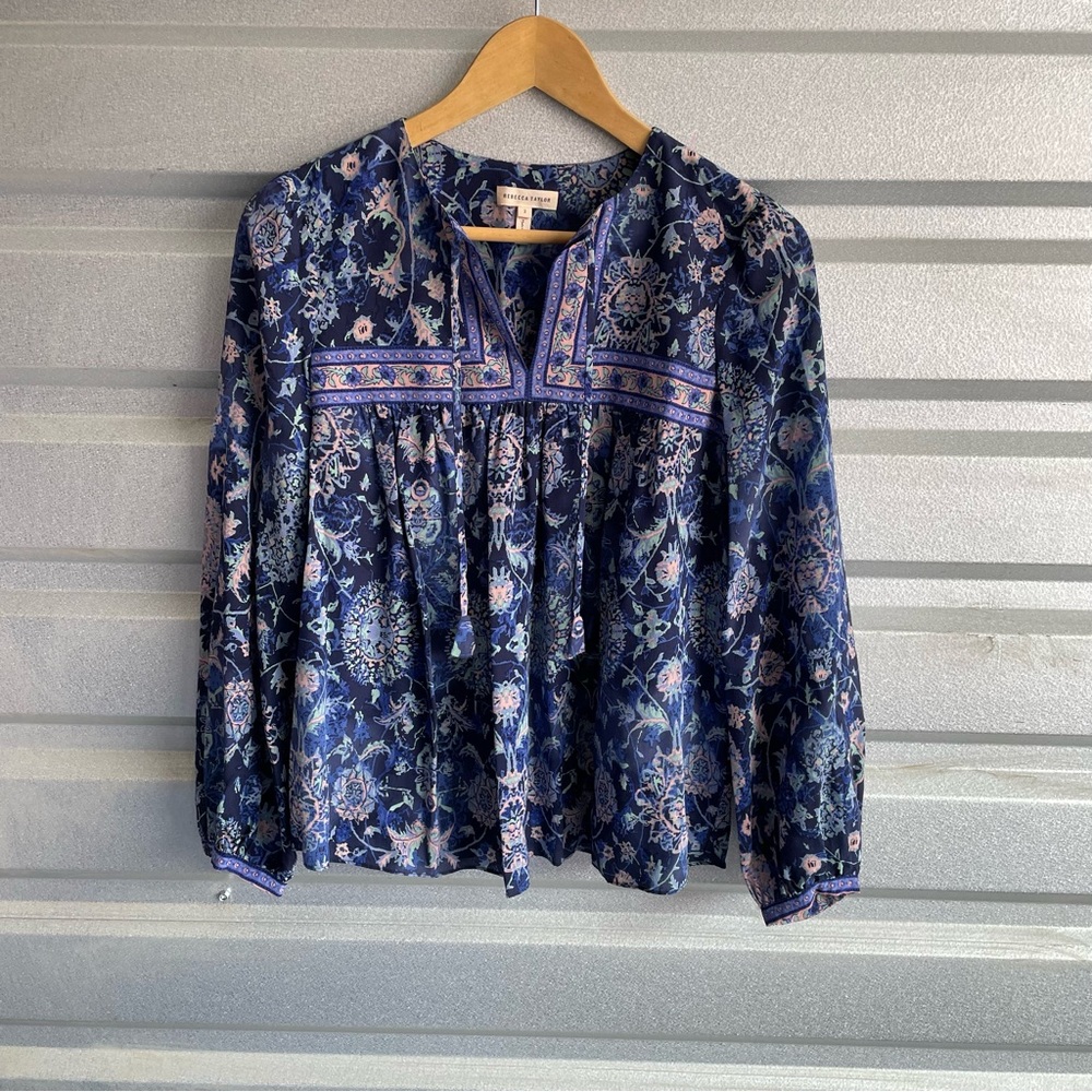 Rebecca Taylor Long Sleeve Dreamweaver Top in Indigo Combo